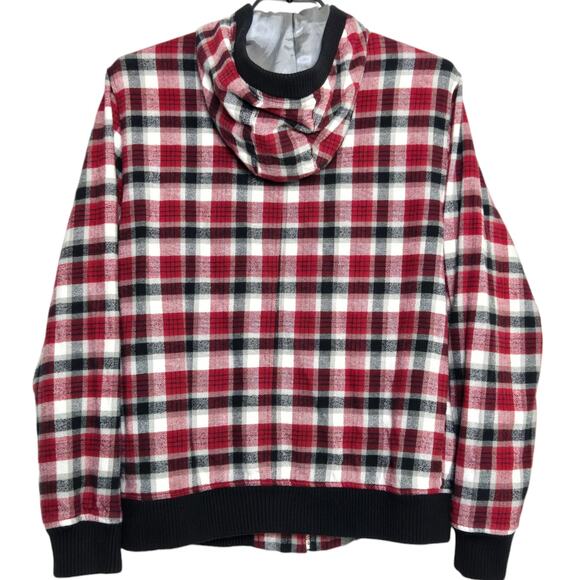 Mens Quiksilver Jacket Plaid Size Medium Full Zip Hood Red Black - Picture 2 of 7